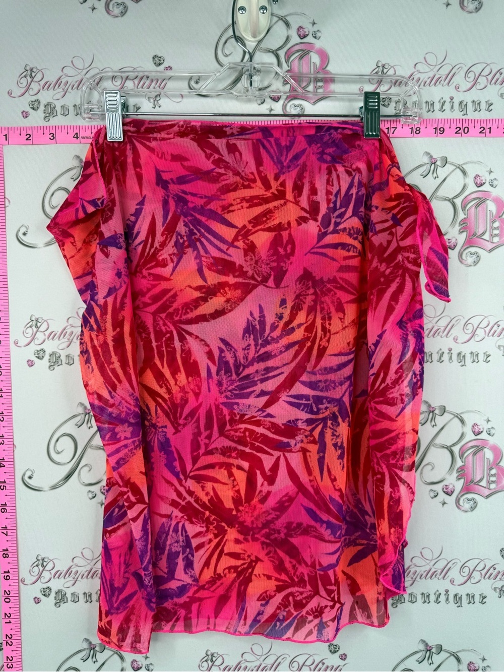 Skirt wrap beach tie up tropics  Tropical Print Mini Skirt in Pink & Purple